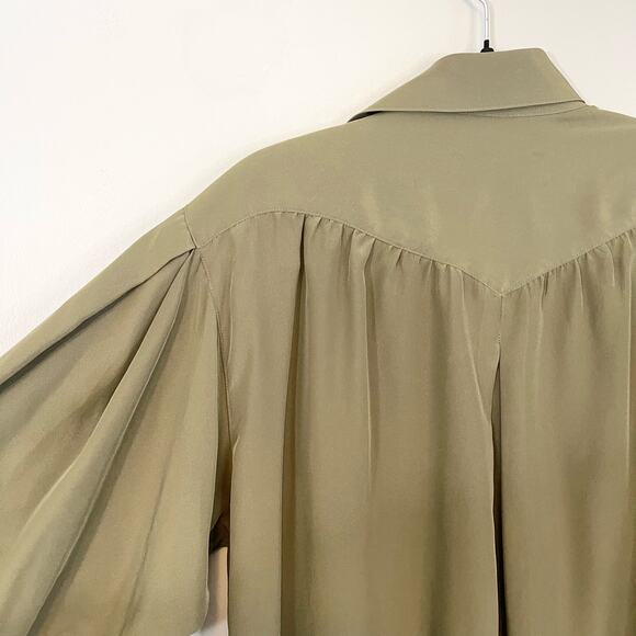 VINTAGE Regina Porter Shirt Womens 4 Green Collared Long Sleeve Concealed Button - Picture 4 of 9